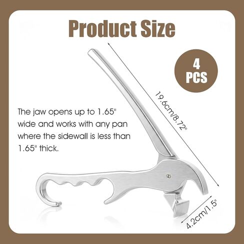 4 Pack Pizza Pan Gripper, Aluminum Hot Plate Grabber Clip for Safe Handling, 7.7 Inch Long Ergonomic Oven Mitt Alternative, Camping Cooking Tools for Baking Dishes, Microwave, and Serving in Saudi Arabia