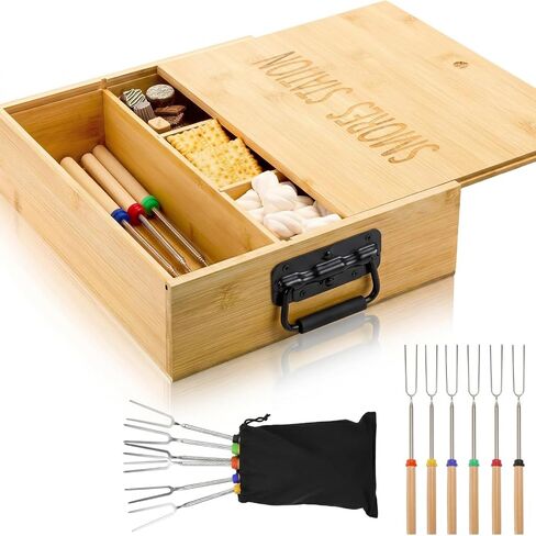 LemonRoad 13.4x11.2x3.5 in Smores Kit Station with Lid & 6 Pcs Sticks in Kuwait