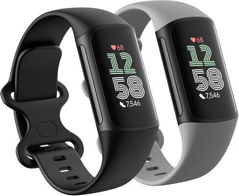 2 Pack Waterproof Bands Compatible with Fitbit Charge 6 / Charge 5 Bands | Soft Silicone Breathable Sports Adjustable Replacement Wristbands for Women Men in Kuwait