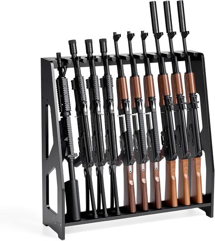 BlackSmith Indoor Gun Racks, Wooden Vertical Rifle Rack for 10 Long Guns, Adjustable Floor Standing Shotgun Rack with Felt Padded for Home Garage Gun Storage in Saudi Arabia