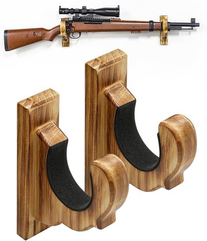 Gun Rack for Wall - Wooden Gun Wall Mount with Foam Padding,Holds 30lb,Single Rifle & Shotgun Display Hanger for Ideal Gift for Fathers,Husbands,Hunters,Brown in Saudi Arabia