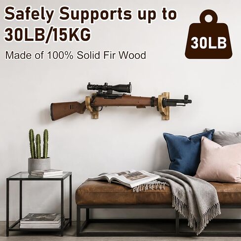 Gun Rack for Wall - Wooden Gun Wall Mount with Foam Padding,Holds 30lb,Single Rifle & Shotgun Display Hanger for Ideal Gift for Fathers,Husbands,Hunters,Brown in Saudi Arabia
