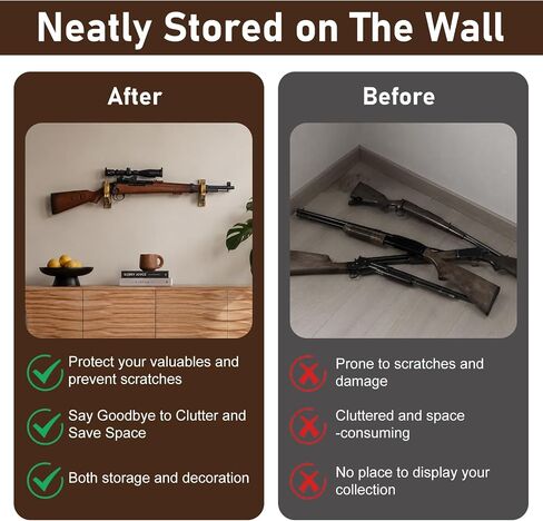 Gun Rack for Wall - Wooden Gun Wall Mount with Foam Padding,Holds 30lb,Single Rifle & Shotgun Display Hanger for Ideal Gift for Fathers,Husbands,Hunters,Brown in Saudi Arabia