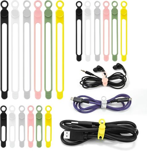 Silicone Cable Ties Reusable, 3 Sizes Cord Organizer Ties | 6 Colors Data Cable Organizer Ties, Cord Ties for Charging Cables, Wire Organizers, Electrical Cords, Computer Wires in Saudi Arabia