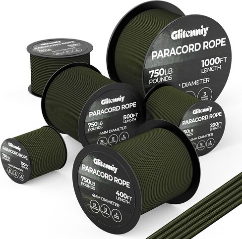Paracord Rope 750lb Parachute Cord 4MM 12-Strand para Cord - Heavy Duty Spool String for Survival,Camping Gear, Survival Bracelet, Clothesline Clothes line Outdoors (Army Green, 100FT) in Saudi Arabia