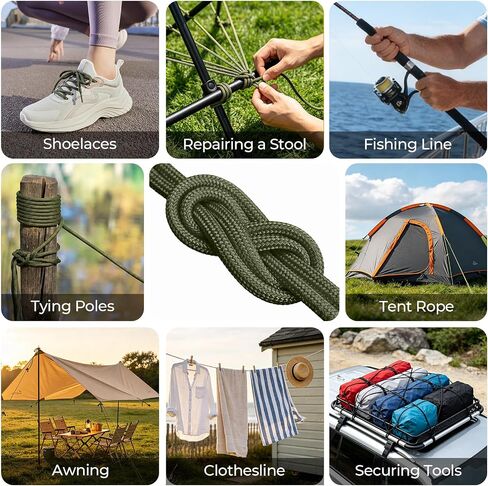 Paracord Rope 750lb Parachute Cord 4MM 12-Strand para Cord - Heavy Duty Spool String for Survival,Camping Gear, Survival Bracelet, Clothesline Clothes line Outdoors (Army Green, 100FT) in Saudi Arabia