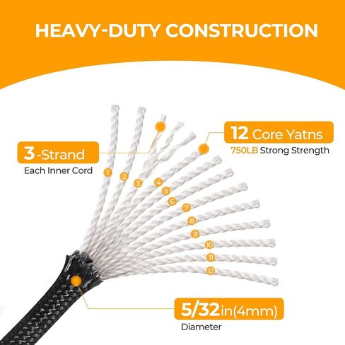 Paracord Rope 750lb Parachute Cord 4MM 12-Strand para Cord - Heavy Duty Spool String for Survival,Camping Gear, Survival Bracelet, Clothesline Clothes line Outdoors (Black, 200FT) in Saudi Arabia