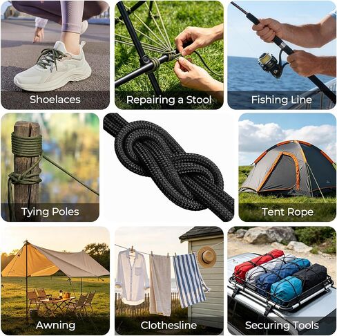 Paracord Rope 750lb Parachute Cord 4MM 12-Strand para Cord - Heavy Duty Spool String for Survival,Camping Gear, Survival Bracelet, Clothesline Clothes line Outdoors (Black, 200FT) in Saudi Arabia