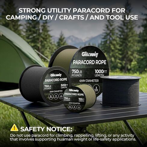 Paracord Rope 750lb Parachute Cord 4MM 12-Strand para Cord - Heavy Duty Spool String for Survival,Camping Gear, Survival Bracelet, Clothesline Clothes line Outdoors (Black, 200FT) in Saudi Arabia