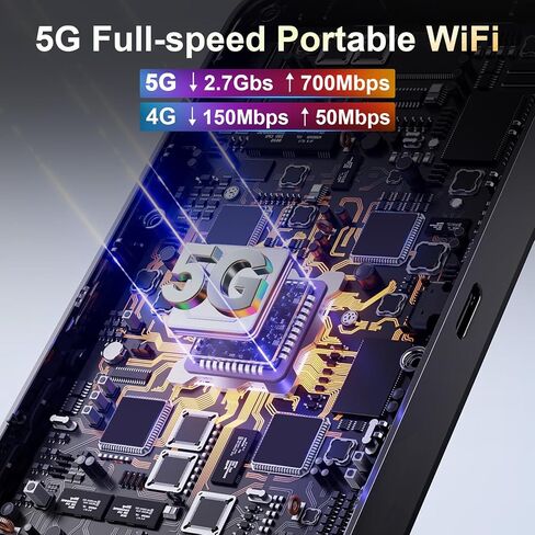 5G eSIM Mobile Hotspot WiFi, Portable WiFi with Nano Sim Slot, WiFi 6 | 5000mAh Dual Band 5G 4G Pocket WiFi, Connected Up to 16 Devices, Multiple Networks for Campers, Motorhomes and Travels in Kuwait