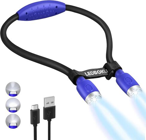 LEDBOLIK Neck Reading Light,Rechargeable Book Light for Reading in Bed | Blue,6 Brightness 660mAh Bendable,Hands Free Light for Knitting, Crocheting, Camping, Repairing, Gifts for Book Lovers in Saudi Arabia