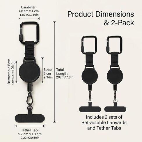 Retractable Phone Tether 2-Pack, Heavy Duty Carabiner Keychain Anti-Theft Phone Lanyard, Adjustable Crossbody Cell Phone Safety Strap for Hiking Skiing Travel in Saudi Arabia