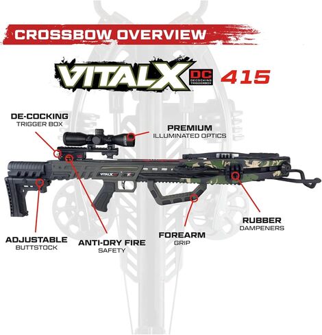 Killer Instinct Vital-X Crossbow Bundle with Lighted Bolts and Broadheads | DC Triggerbox Hand Decocking System, X-Cam System with Up to 415 FPS, Lighted Bolts, Broadheads, and more in Saudi Arabia