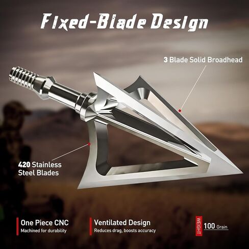 Gracfulcub 6-Pack 100 Grain Fixed Blade Broadheads for Crossbow | 100 Grain, Stainless Steel, Fixed Blade Design, Crossbow and Compound Bow Compatible, Silver Finish in Saudi Arabia