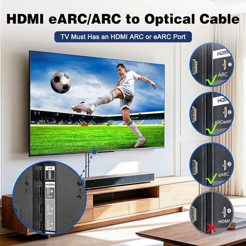 Tendak 192KHz HDMI eARC/ARC to Optical Audio Converter | 1.8m/5.9ft HDMI eARC/ARC to Optical Cable, Support PCM2.0, Dolby 5.1, DTS, AC3, for TV to Soundbar Amplifier Speaker in Saudi Arabia