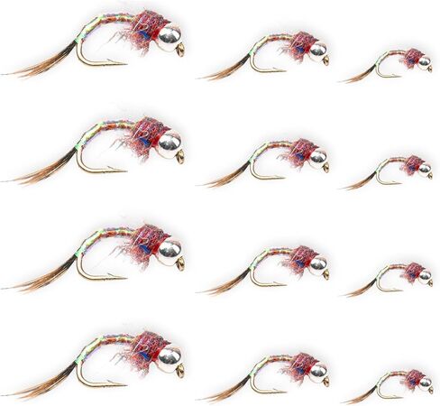 Rainbow Warrior Fly Nymph 12 Pack – Sizes 14, 16, 18 – Hand-Tied Trout Flies for Fly Fishing Kits and Fly Boxes, Wet Flies for Euro Nymphing, Tungsten Bead, Bass and Panfish in Saudi Arabia