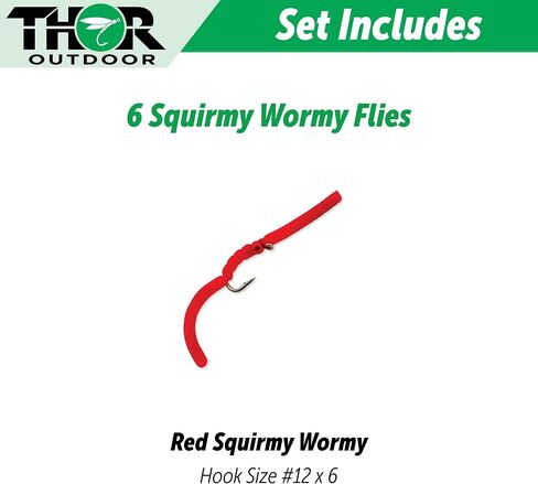 6 Pc Squirmy Wormy Set, San Juan Red Size #12 - Wet Worm Fly Fishing Flies for Trout, Panfish, Bass in Saudi Arabia