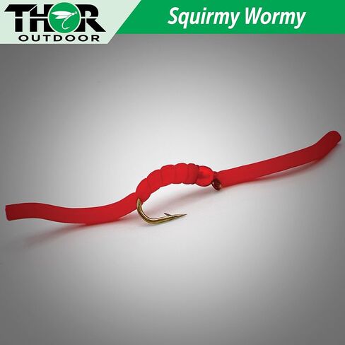 6 Pc Squirmy Wormy Set, San Juan Red Size #12 - Wet Worm Fly Fishing Flies for Trout, Panfish, Bass in Saudi Arabia