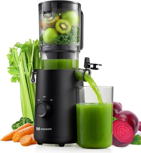 Mokkom Cold Press Masticating Juicer, Extra Wide Feed Chute for Whole Fruits & Vegetables, 200W Quiet AC Motor, Compact Space-Saving, Easy to Clean, Black in Saudi Arabia