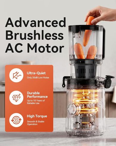Mokkom Cold Press Masticating Juicer, Extra Wide Feed Chute for Whole Fruits & Vegetables, 200W Quiet AC Motor, Compact Space-Saving, Easy to Clean, Black in Saudi Arabia