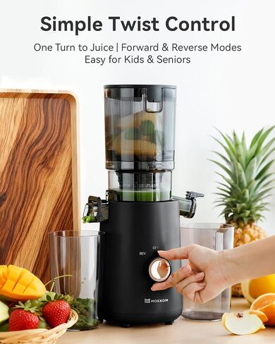 Mokkom Cold Press Masticating Juicer, Extra Wide Feed Chute for Whole Fruits & Vegetables, 200W Quiet AC Motor, Compact Space-Saving, Easy to Clean, Black in Saudi Arabia