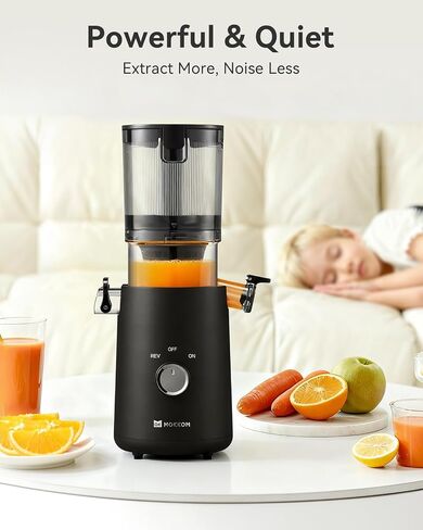Mokkom Cold Press Masticating Juicer, Extra Wide Feed Chute for Whole Fruits & Vegetables, 200W Quiet AC Motor, Compact Space-Saving, Easy to Clean, Black in Saudi Arabia