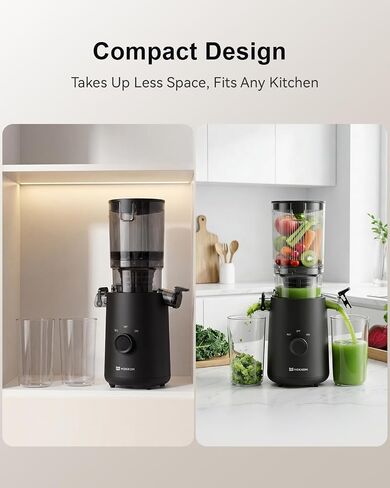 Mokkom Cold Press Masticating Juicer, Extra Wide Feed Chute for Whole Fruits & Vegetables, 200W Quiet AC Motor, Compact Space-Saving, Easy to Clean, Black in Saudi Arabia