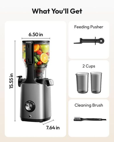Cold Press Juicer Machines,EUHOMY 5.8" Wide Feed Chute,Slow Masticating Juicer for Whole Vegetables and Fruits,99.6% High Juice Yield,Easy to clean, Juicer Machines with BPA Free | 99.6% High Juice Yield, 400W for Whole Vegetables and Fruits, Easy to clea in Saudi Arabia