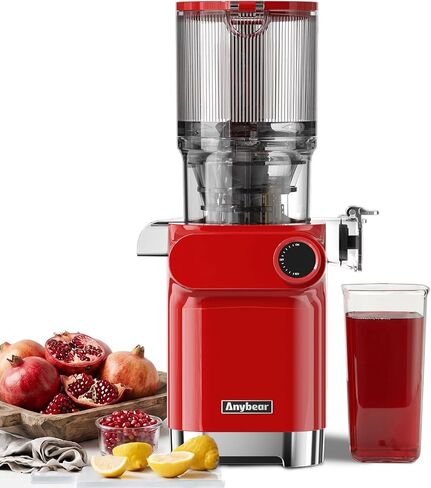 Anybear 200W Cold Press Juicer, 4.3" Whole Fruit Chute, Juice Recipes | Red, Slow Juicer Machine, Large Feed Chute Fit Whole Fruits/ Vegetables, Heavy-Duty Auger, Tritan Material, BPA Free in Saudi Arabia