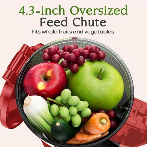 Anybear 200W Cold Press Juicer, 4.3" Whole Fruit Chute, Juice Recipes | Red, Slow Juicer Machine, Large Feed Chute Fit Whole Fruits/ Vegetables, Heavy-Duty Auger, Tritan Material, BPA Free in Saudi Arabia