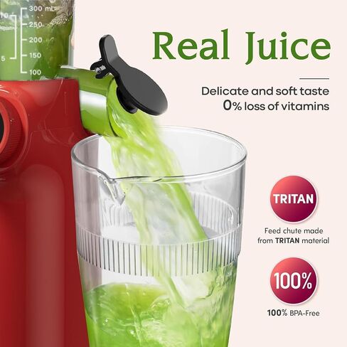 Anybear 200W Cold Press Juicer, 4.3" Whole Fruit Chute, Juice Recipes | Red, Slow Juicer Machine, Large Feed Chute Fit Whole Fruits/ Vegetables, Heavy-Duty Auger, Tritan Material, BPA Free in Saudi Arabia