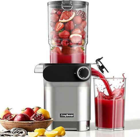 Anybear Cold Press Juicer 200W Slow Juicer 4.3" Feed Chute & Juice Recipes | Gray, Slow Juicer Machine, For Whole Fruit/ Vegetable, Upgraded Heavy-Duty Auger, Tritan Material, BPA Free, Juice Recipes in Saudi Arabia