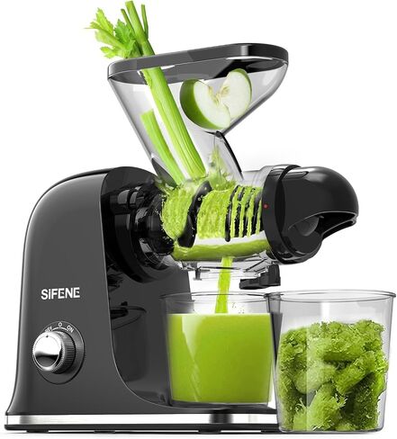 SIFENE Mini Slow Masticating Juicer, Dual Feed Chute, Quiet Motor, Gray | reverse function, easy-clean removable parts, compact countertop footprint, apples, carrots and celery prep, BPA-free parts in Saudi Arabia