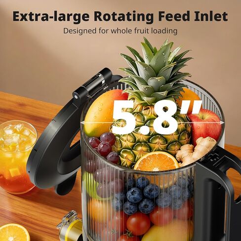 AIRMSEN Juicer Machines, 5.8" Large Feed Chute Cold Press Juicer, 300W | Slow Juicer for Whole Fruit & Vegetable, 7+1-Stage New Upgraded Auger Slow Masticating High Yield, Easy to Clean Black in Saudi Arabia