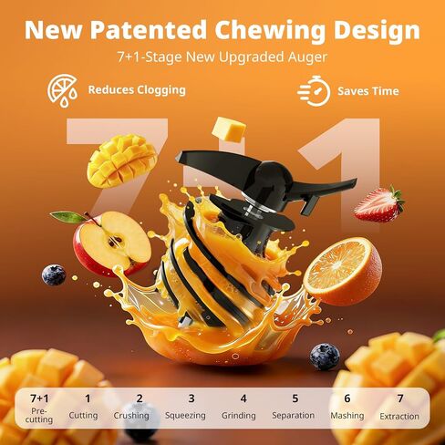 AIRMSEN Juicer Machines, 5.8" Large Feed Chute Cold Press Juicer, 300W | Slow Juicer for Whole Fruit & Vegetable, 7+1-Stage New Upgraded Auger Slow Masticating High Yield, Easy to Clean Black in Saudi Arabia