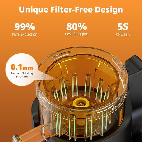 AIRMSEN Juicer Machines, 5.8" Large Feed Chute Cold Press Juicer, 300W | Slow Juicer for Whole Fruit & Vegetable, 7+1-Stage New Upgraded Auger Slow Masticating High Yield, Easy to Clean Black in Saudi Arabia