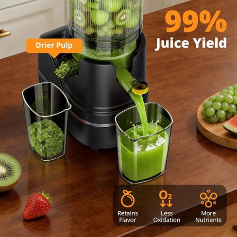 AIRMSEN Juicer Machines, 5.8" Large Feed Chute Cold Press Juicer, 300W | Slow Juicer for Whole Fruit & Vegetable, 7+1-Stage New Upgraded Auger Slow Masticating High Yield, Easy to Clean Black in Saudi Arabia