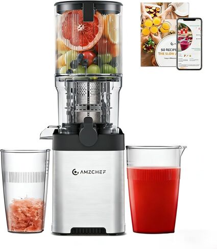 Cold press Juicer Machines with 5.2" Extra Self-Feeding for Whole Vegetable & Fruit, Juice Extractor with Large Auger & Triple Strainers, Easy to Clean, High Juice Yield, Stainless Steel Silver in Saudi Arabia