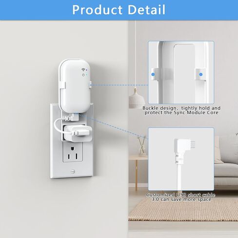 Outlet Wall Mount for Blink Sync Module Core, Sync Module Holder with Cable | No Messy Wires, Space-Saving Sync Module Mount with USB Short Cable, No Drill Blink Outdoor Camera Accessories, Easy Install in Saudi Arabia