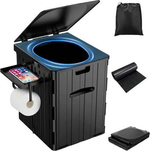 XL Portable Toilet for Adults, Extra Large 15.4"H Foldable Camping with Detachable Phone Shelf and Paper Holder, Waterproof Porta Potty Lid Camping, Hiking, Long Road Trips, Car in Saudi Arabia