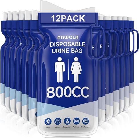 Disposable Urine Bags with Handle, 12 Pack 800ml Pee Bags for Travel for Men Women Kids – Portable Emergency Toilet for Car Camping Hiking, Unisex Urinal Bag for Pregnant Patient in Saudi Arabia