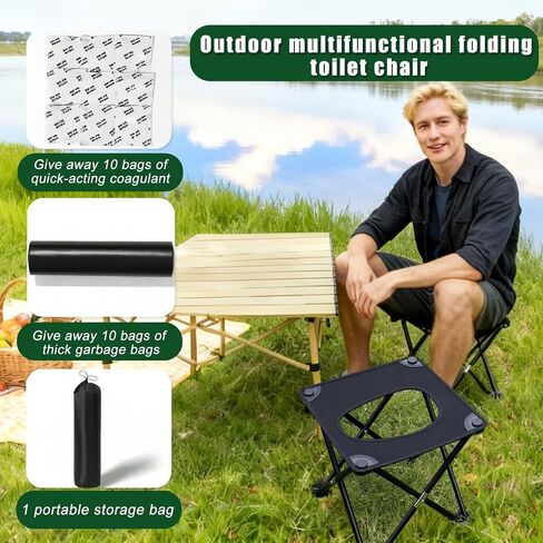 Portable camping toilet for adults, compact folding travel toilet with cover and storage bag, light emergency toilet suitable for outdoor, RV, car and hiking. in Saudi Arabia