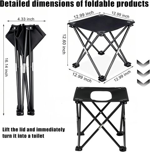 Portable camping toilet for adults, compact folding travel toilet with cover and storage bag, light emergency toilet suitable for outdoor, RV, car and hiking. in Saudi Arabia