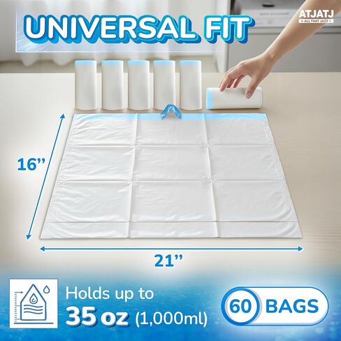 60 Packs Commode Liners With 60 Absorbent Pads, Leak-Proof Disposable Toilet Bags for Adults, Fits All Bedside Toilet Chairs Bucket, Portable Potty Liners for Home Medical Use, No Mess Cleanup in Saudi Arabia
