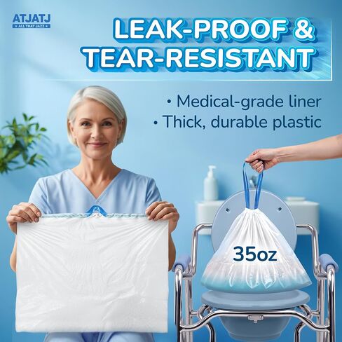 60 Packs Commode Liners With 60 Absorbent Pads, Leak-Proof Disposable Toilet Bags for Adults, Fits All Bedside Toilet Chairs Bucket, Portable Potty Liners for Home Medical Use, No Mess Cleanup in Saudi Arabia