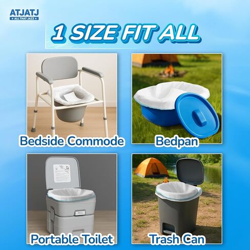 60 Packs Commode Liners With 60 Absorbent Pads, Leak-Proof Disposable Toilet Bags for Adults, Fits All Bedside Toilet Chairs Bucket, Portable Potty Liners for Home Medical Use, No Mess Cleanup in Saudi Arabia