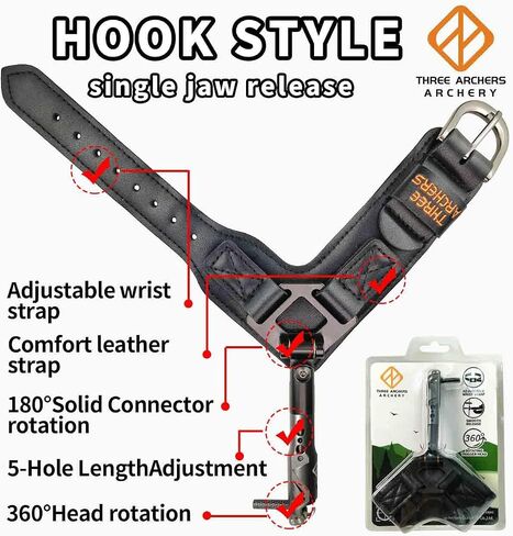 THREE ARCHERS Archery Bow Release Quick Shot Release Magnetic Auto-Trigger Single-jaw Release with Leather Buckle Wrist Strap Compound Bow Release Aid in Saudi Arabia