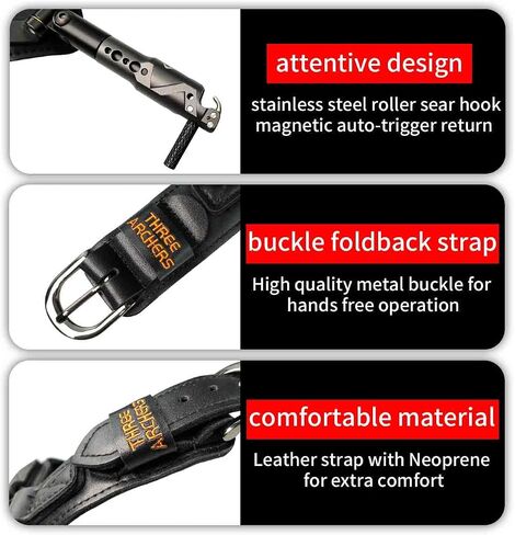 THREE ARCHERS Archery Bow Release Quick Shot Release Magnetic Auto-Trigger Single-jaw Release with Leather Buckle Wrist Strap Compound Bow Release Aid in Saudi Arabia