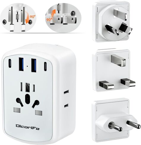 European Travel Plug Adapter, Olcorife Universal Travel Adapter for EU UK US AUS, 6 Outlets 3 USB Ports with 5ft Extension Cord, International Power Adapter for US to Europe UK AUS in Saudi Arabia
