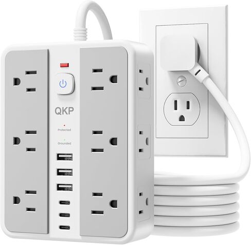 6 FT/ 2400J Surge Protector Power Strip, 12 Outlets, 6 USB (3 USB C) | 3 USB-A & 3 USB-C Ports, 1.7" Wide-Spaced Outlets，2400J Surge Protection, 1875W/15A Flat Plug Extension Cord for Home, Office in Saudi Arabia